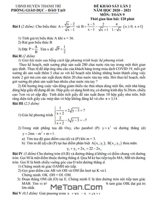 Đề khảo sát Toán 9 lần 2 năm 2020 - 2021 phòng GD&ĐT Thanh Trì - Hà Nội