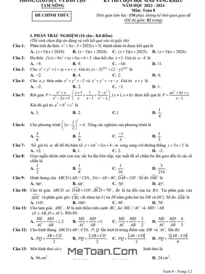 Đề thi chọn học sinh năng khiếu Toán 8 năm 2023 - 2024 phòng GD&ĐT Tam Nông - Phú Thọ