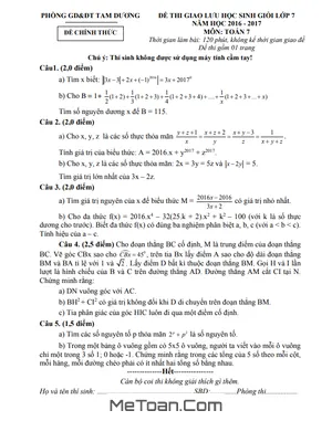Đề giao lưu HSG Toán 7 năm 2016 - 2017 phòng GD&ĐT Tam Dương - Vĩnh Phúc