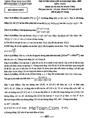 Đề thi tuyển sinh lớp 10 môn Toán (chuyên) năm 2024 - 2025 Sở GD&ĐT Thái Nguyên