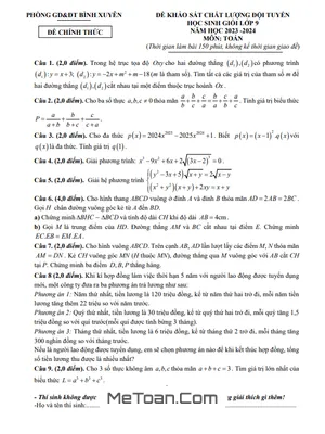 Đề khảo sát HSG Toán 9 lần 1 năm 2023 – 2024 phòng GD&ĐT Bình Xuyên – Vĩnh Phúc
