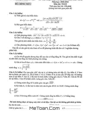 Đề thi HSG Toán THCS Cấp Tỉnh Năm 2020-2021 Sở GD&ĐT Bình Dương