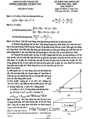Đề khảo sát tháng 10 Toán 9 năm 2024 - 2025 phòng GD&ĐT Thanh Trì - Hà Nội
