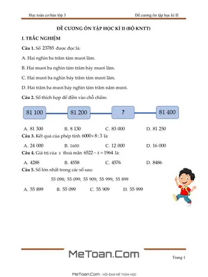 Đề Cương Ôn Tập Cuối Học Kì 2 Môn Toán Lớp 3 (Kết Nối Tri Thức) - 60 Bài