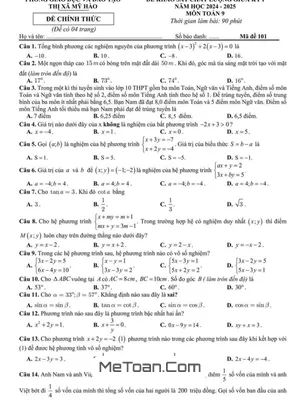 Đề giữa kỳ 1 Toán 9 năm 2024 - 2025 phòng GD&ĐT Mỹ Hào - Hưng Yên