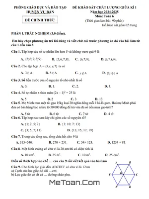 Đề thi giữa kì 1 Toán 6 năm 2024 - 2025 phòng GD&ĐT Vụ Bản - Nam Định