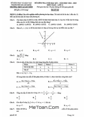 Đề thi học kì 1 Toán 11 năm 2024 - 2025 trường THPT Lê Quý Đôn – TP HCM