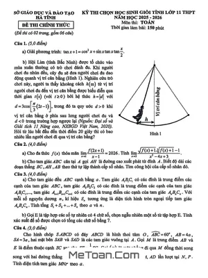 Đề chọn học sinh giỏi tỉnh Toán 11 năm 2025 – 2026 sở GD&ĐT Hà Tĩnh