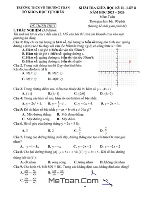 Đề Thi Giữa Học Kỳ 2 Toán 8 Năm 2025-2026 THCS Võ Trường Toản, TP.HCM Có Đáp Án