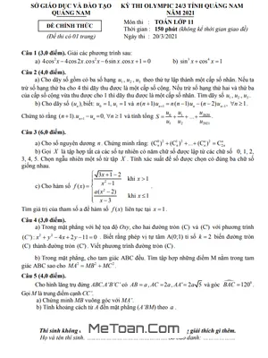Đề thi Olympic 24/3 Toán 11 năm 2021 Sở GD&ĐT Quảng Nam