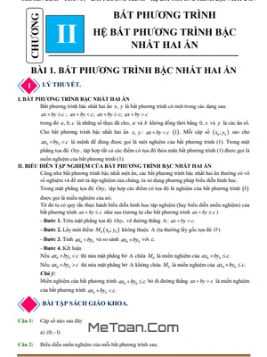 Chuyên Đề Bất Phương Trình Và Hệ Bất Phương Trình Bậc Nhất Hai Ẩn Toán 10 Cánh Diều