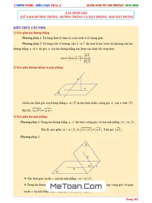 Xác định góc giữa hai đường thẳng, đường thẳng và mặt phẳng, hai mặt phẳng