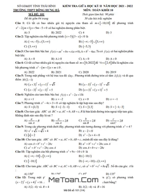 Đề Thi Giữa Kỳ 2 Môn Toán Lớp 10 Năm 2021-2022 Trường THPT Đông Hưng Hà - Thái Bình