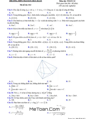 Đề KSCL Lần 3 Toán 12 Năm 2020 - 2021 Trường THPT Nguyễn Viết Xuân - Vĩnh Phúc