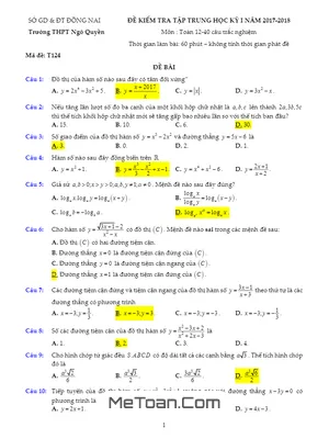 Đề thi HK1 Toán 12 năm 2017-2018 trường THPT Ngô Quyền - Đồng Nai (có đáp án)