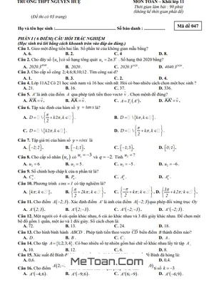 Đề thi HK1 Toán 11 năm 2020 - 2021 trường THPT Nguyễn Huệ - Đắk Lắk (có đáp án)