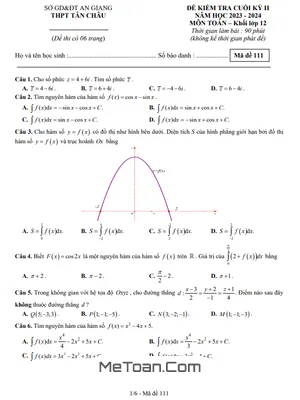 Đề Thi Cuối Kỳ 2 Môn Toán Lớp 12 Năm 2023 - 2024 Trường THPT Tân Châu - An Giang