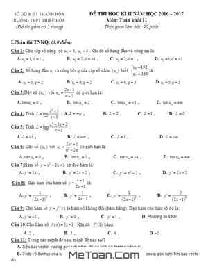 Đề thi HK2 Toán 11 năm 2016 - 2017 trường THPT Thiệu Hóa - Thanh Hóa