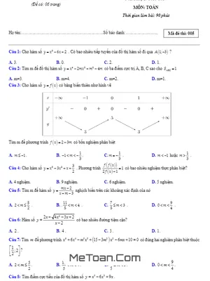 Đề thi thử THPT Quốc gia môn Toán năm 2017 trường THPT Chuyên Biên Hòa - Hà Nam lần 2