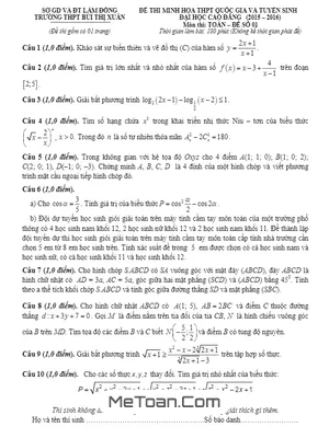 Trọn Bộ 5 Đề Thi Thử THPT Quốc Gia 2016 Môn Toán Trường Bùi Thị Xuân - Lâm Đồng