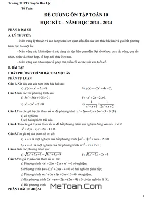Đề Cương Ôn Tập Toán 10 Học Kì 2 Năm 2023 - 2024 Trường THPT Chuyên Bảo Lộc - Lâm Đồng