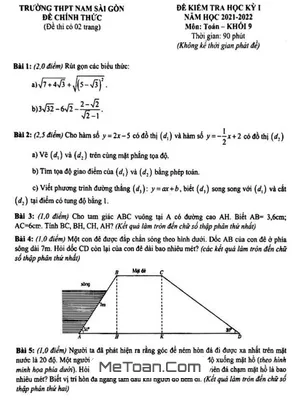 Đề thi học kì 1 Toán 9 năm 2021 - 2022 trường THPT Nam Sài Gòn - TP HCM