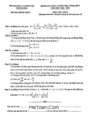 Đề khảo sát chất lượng Toán 9 năm 2023 - 2024 Sở GD&ĐT Thanh Hóa