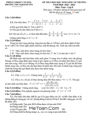 Đề thi học sinh giỏi Toán 8 năm 2023 - 2024 trường THCS Khánh Yên - Lào Cai