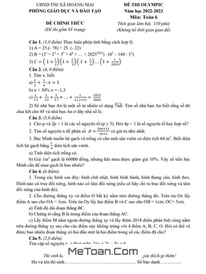 Đề thi Olympic Toán 6 năm 2022 - 2023 phòng GD&ĐT Hoàng Mai - Nghệ An