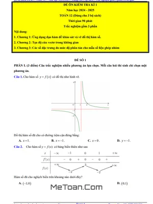 10 Đề Ôn Tập Cuối Kì 1 Toán 12 Năm Học 2024 - 2025 Có Đáp Án Và Lời Giải