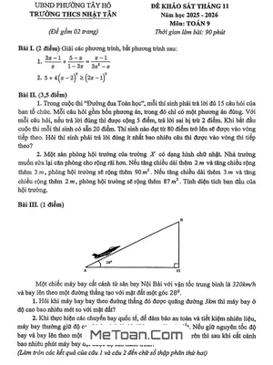 Đề Thi Khảo Sát Chất Lượng Toán 9 Tháng 11 Năm 2025 - THCS Nhật Tân, Hà Nội