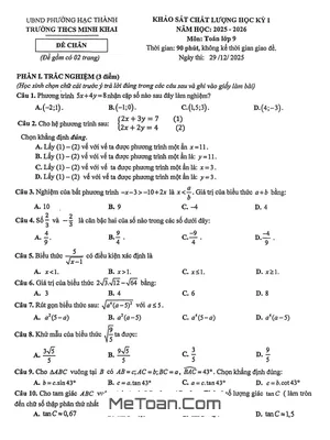 Đề thi học kỳ 1 Toán 9 năm 2025 - 2026 trường THCS Minh Khai – Thanh Hóa