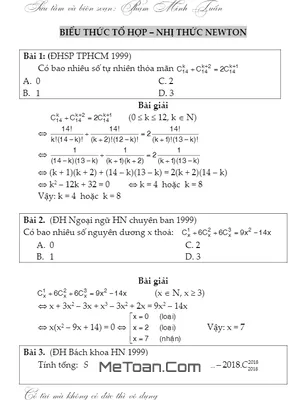 Tuyển tập bài tập Biểu thức Tổ hợp và Nhị thức Newton (Có lời giải) - Phạm Minh Tuấn