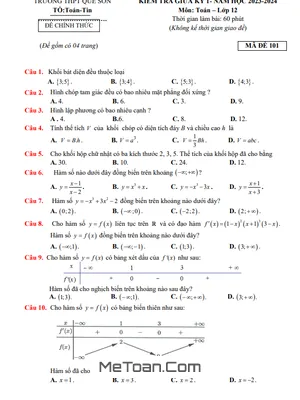 Đề thi giữa kì 1 Toán 12 năm 2023 - 2024 trường THPT Quế Sơn - Quảng Nam