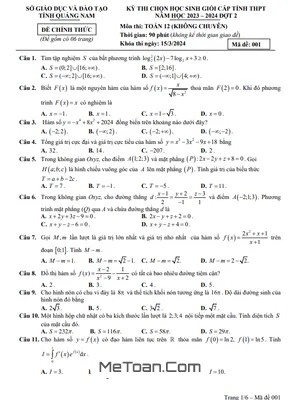 Đề thi học sinh giỏi cấp tỉnh môn Toán lớp 12 đợt 2 năm học 2023 - 2024 Sở GD&ĐT Quảng Nam