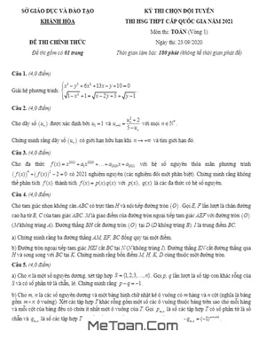 Đề chọn đội tuyển HSG Toán THPT năm 2021 sở GD&ĐT Khánh Hòa (Vòng 1)