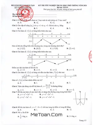 Đáp án và Lời Giải Chi Tiết Đề Minh Họa Tốt Nghiệp THPT 2021 Môn Toán