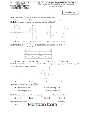 Đề Thi Thử THPT Quốc Gia 2017 Môn Toán - Trường THPT Chuyên Nguyễn Đình Chiểu, Đồng Tháp