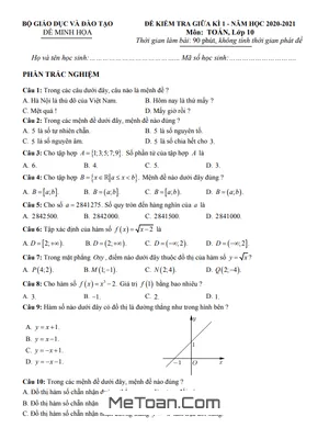 Ma Trận, Bảng Đặc Tả Kĩ Thuật Và Đề Minh Họa Kiểm Tra Giữa Kì 1 Toán 10