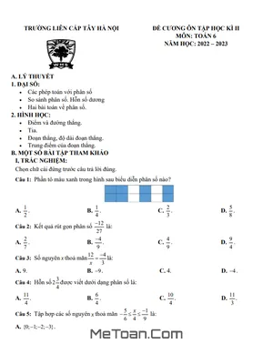 Đề Cương Ôn Tập Giữa Kì 2 Môn Toán Lớp 6 Năm 2022 - 2023 Trường TH & THCS Tây Hà Nội