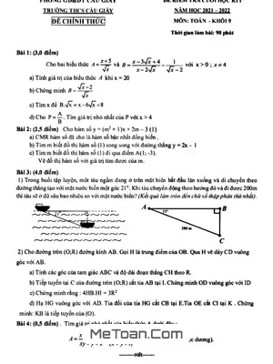 Đề thi học kì 1 Toán 9 năm 2021 - 2022 trường THCS Cầu Giấy - Hà Nội