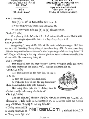 Đề Thi Giữa Kì 2 Toán 9 Năm 2022 - 2023 Trường THCS Lê Tấn Bê - TP HCM