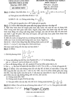 Đề khảo sát Toán 9 vòng 1 năm học 2019 - 2020 trường THCS Ái Mộ - Hà Nội