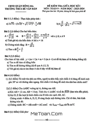 Đề Thi Giữa Học Kì 1 Toán 9 Năm 2023 - 2024 Trường THCS Bế Văn Đàn - Hà Nội