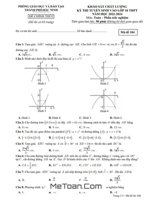 Đề KSCL Toán vào lớp 10 năm 2023 - 2024 phòng GD&ĐT thành phố Bắc Ninh