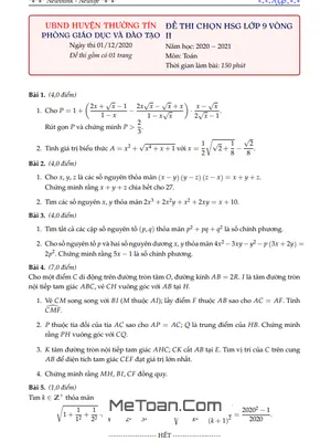 Đề thi chọn HSG Toán 9 vòng 2 năm 2020 - 2021 phòng GD&ĐT Thường Tín - Hà Nội