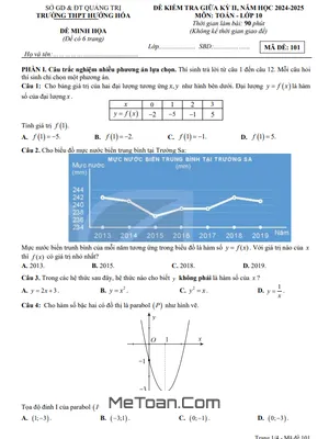 Đề Minh Họa GK2 Toán 10 Năm 2024 - 2025 Trường THPT Hướng Hóa - Quảng Trị