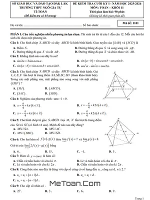 Đề thi cuối kỳ 1 Toán 11 năm 2025 – 2026 trường THPT Ngô Gia Tự – Đắk Lắk có đáp án chi tiết