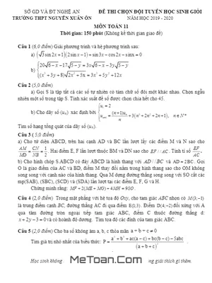 Đề thi HSG Toán 11 năm 2019 - 2020 trường THPT Nguyễn Xuân Ôn - Nghệ An