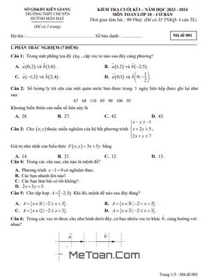 Đề thi học kì 1 Toán 10 năm 2023 - 2024 trường THPT chuyên Huỳnh Mẫn Đạt